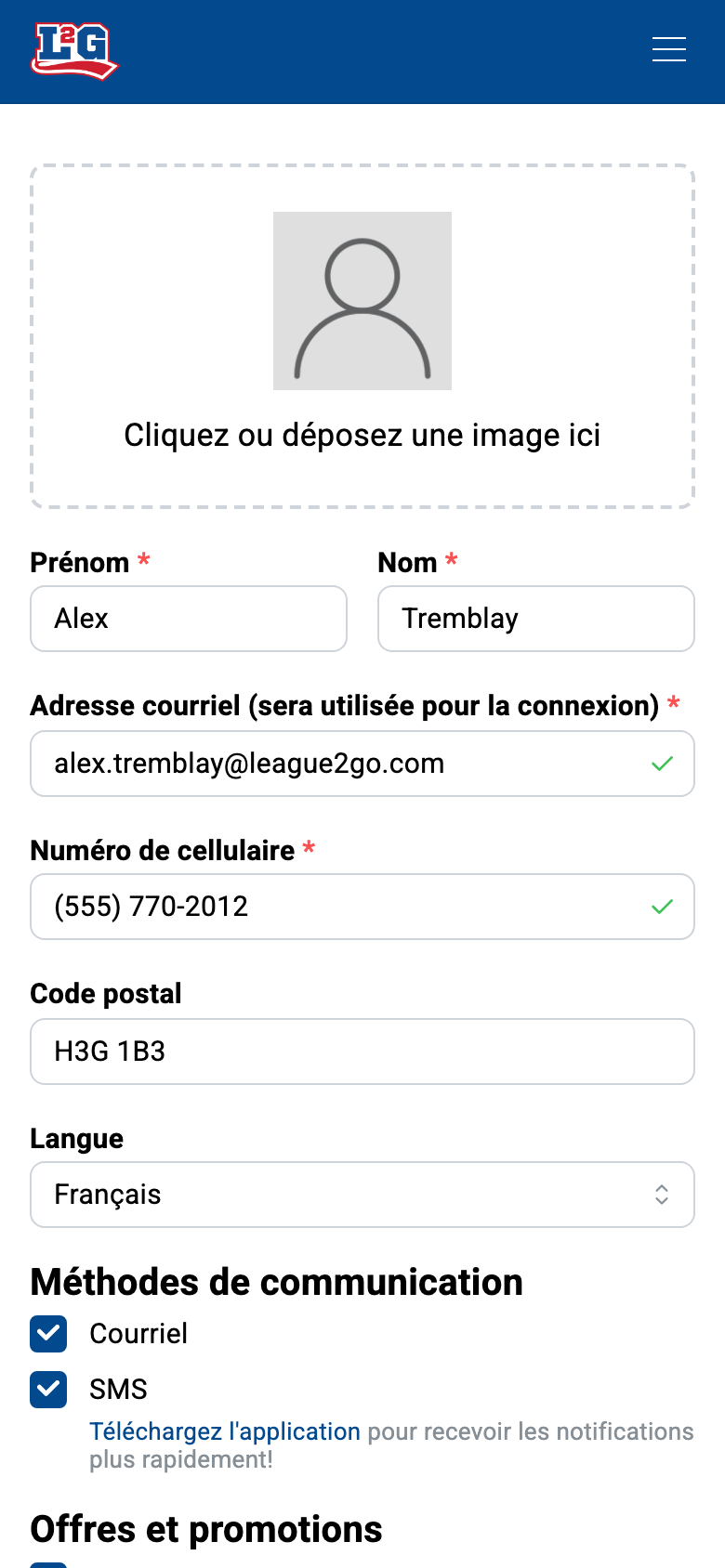Votre profil : photo et coordonnées; les préférences de notification se trouvent plus bas sur la page